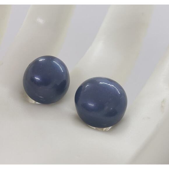 Vintage HUGE Gray Pearl Earrings Large Size Peacock Iridescent Pierced Stud - Picture 5 of 5